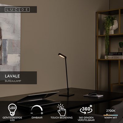 Lucide LAVALE - Bureaulamp - LED Dimb. - 1x3W 2700K - Zwart